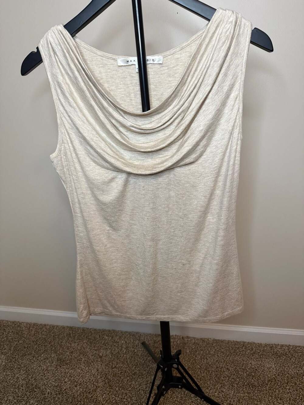 ☀️Max Studio Heathered Beige Cowl Neck Sleeveless Top Size M